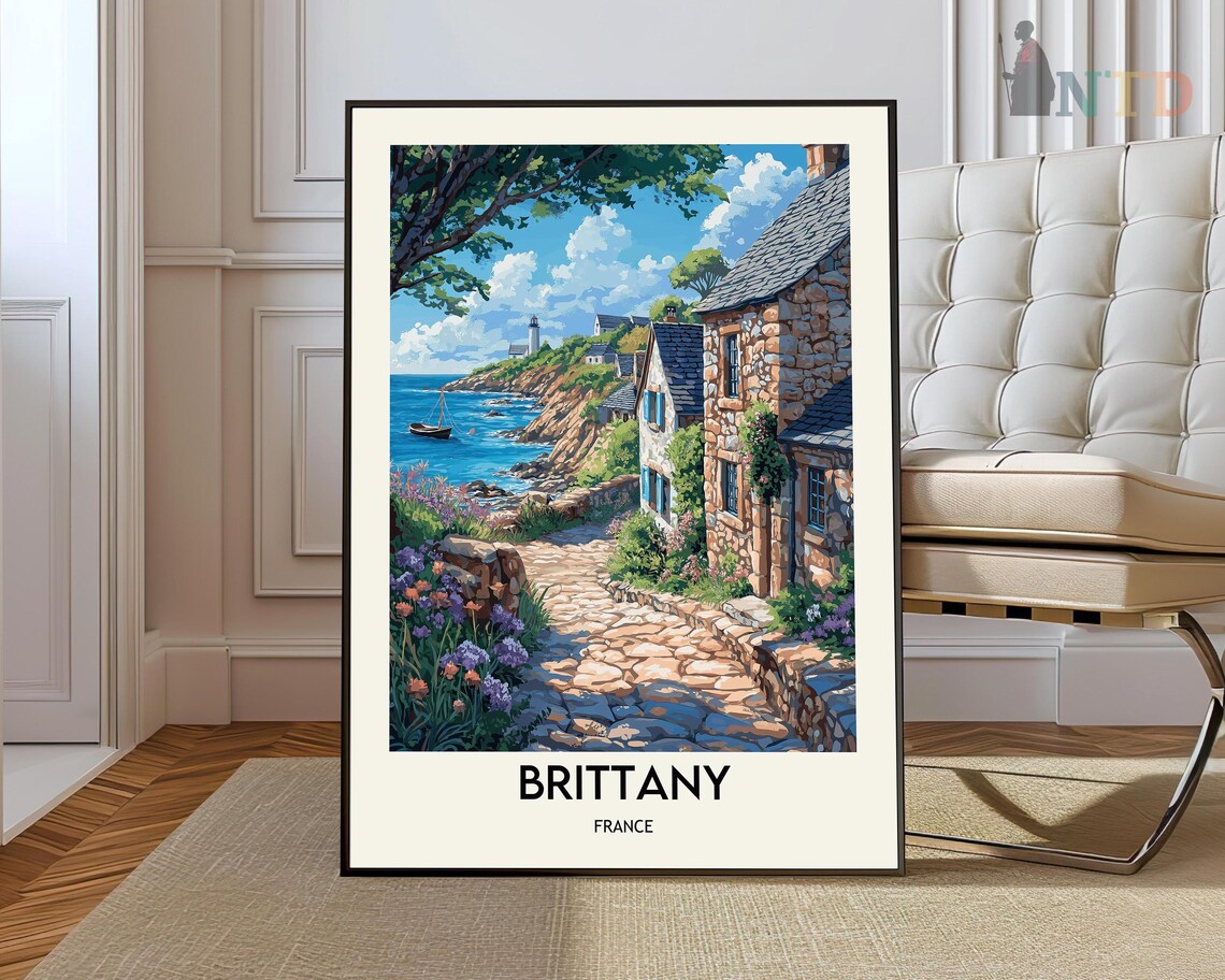 Brittany France Coastal Village Stone Cottages Lighthouse Poster