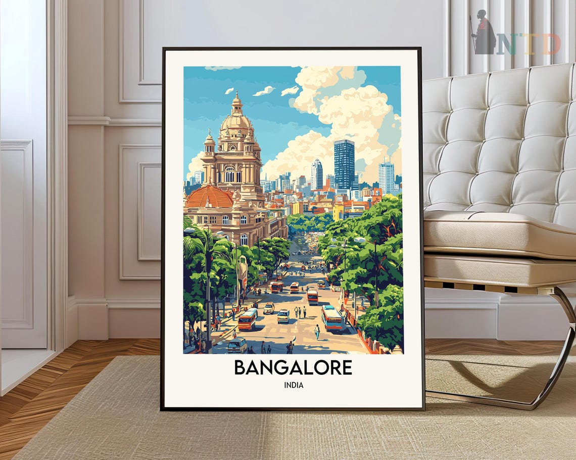 Bangalore India City Street Colonial Dome Bustling Travel Poster