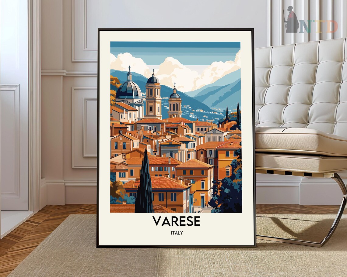 Varese Italy Historic Old Town Domes and Church Towers Travel Poster