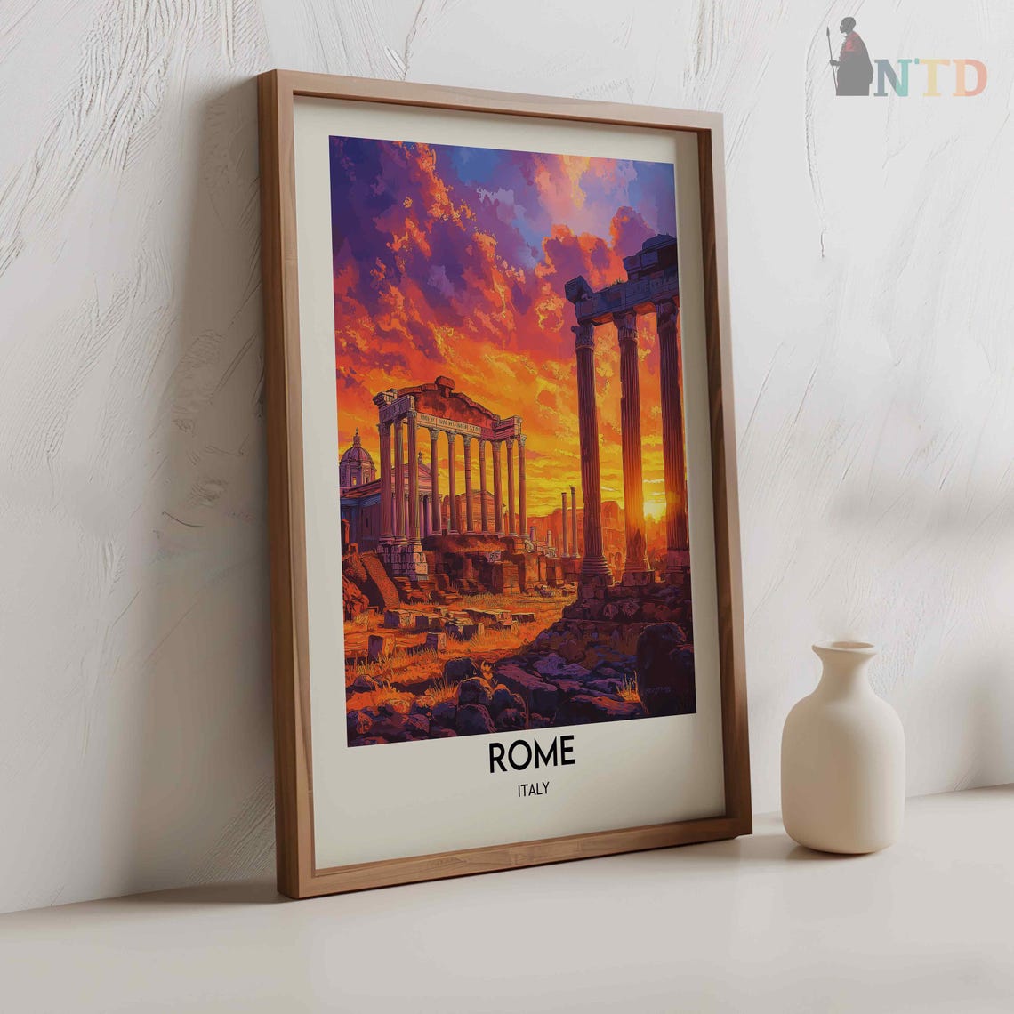 Rome Italy Roman Forum Ancient Columns Fiery Sunset Sky Art Poster - Image 2
