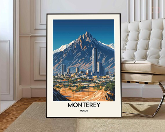 Monterey Mexico Mountain Skyline Sierra Peaks Vintage Travel Poster