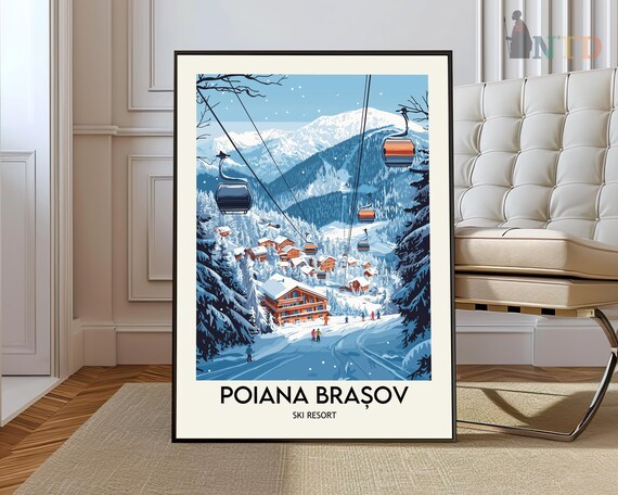 Poiana Brașov Romania Ski Resort Gondola Chalet Winter Poster
