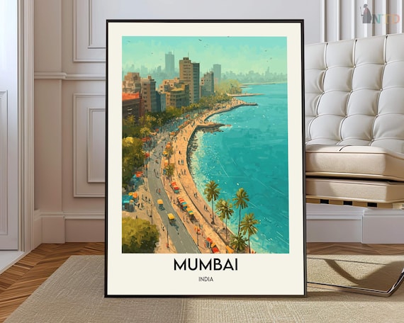 Mumbai India Elevated Marine Drive City Bay View Travel Poster
