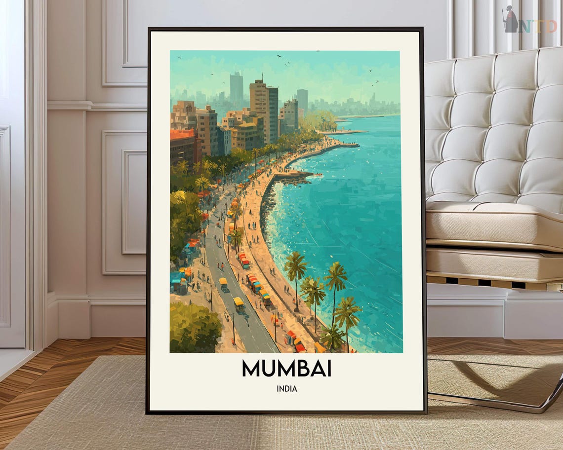 Mumbai India Elevated Marine Drive City Bay View Travel Poster