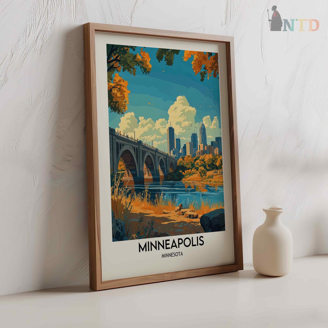 Minneapolis Minnesota Stone Arch Bridge Skyline River Poster - Image 2