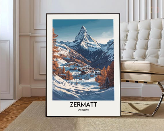 Zermatt Ski Resort Poster Wall Art Print Photo