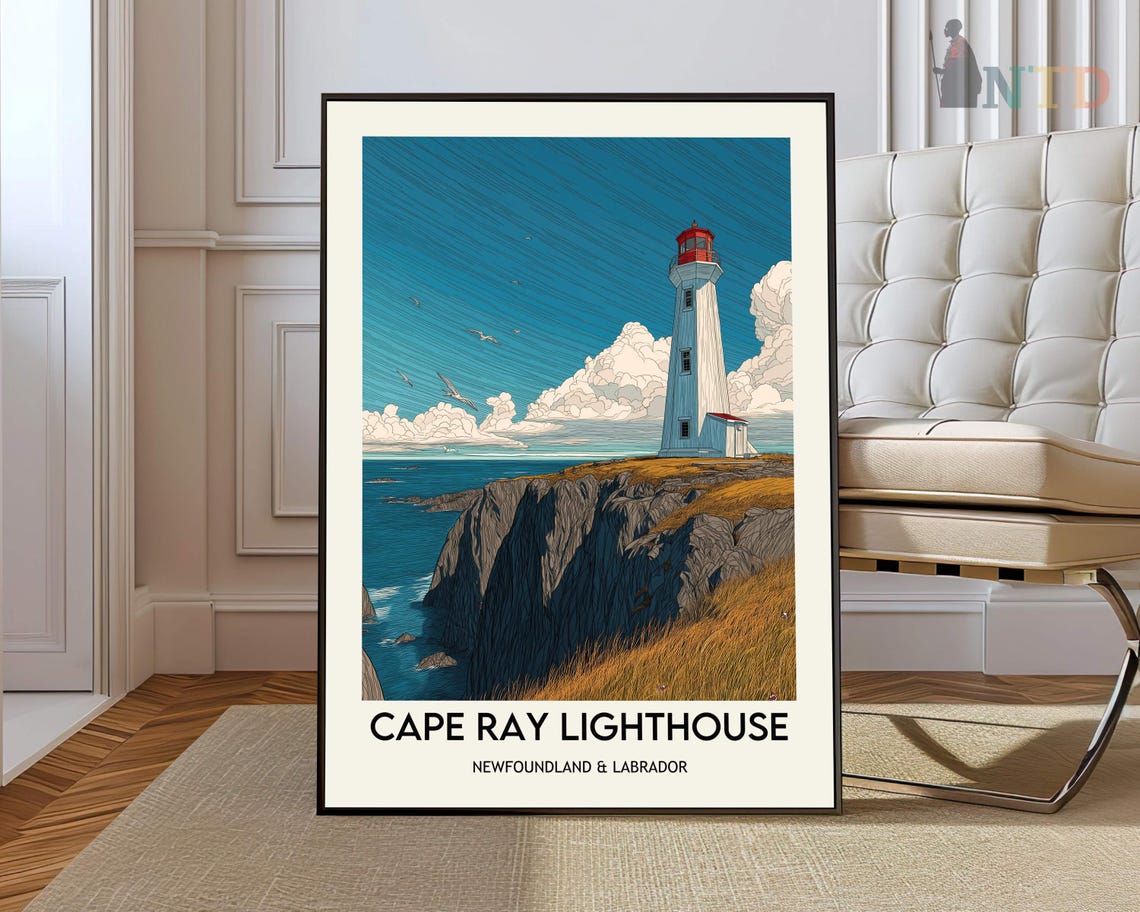 Cape Ray Lighthouse Ocean Cliffs Seabirds Newfoundland Art Poster