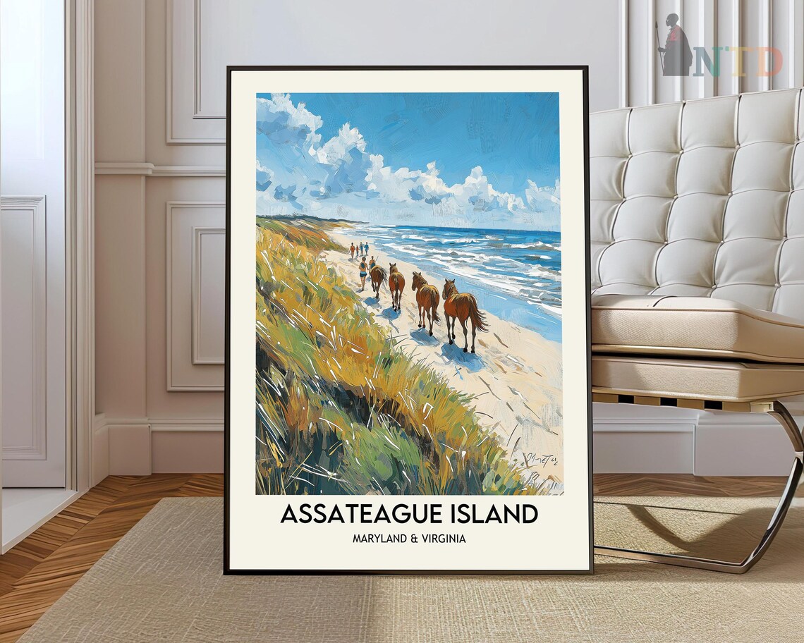 Wild Horses on Assateague Island Beach Maryland Virginia Travel Poster