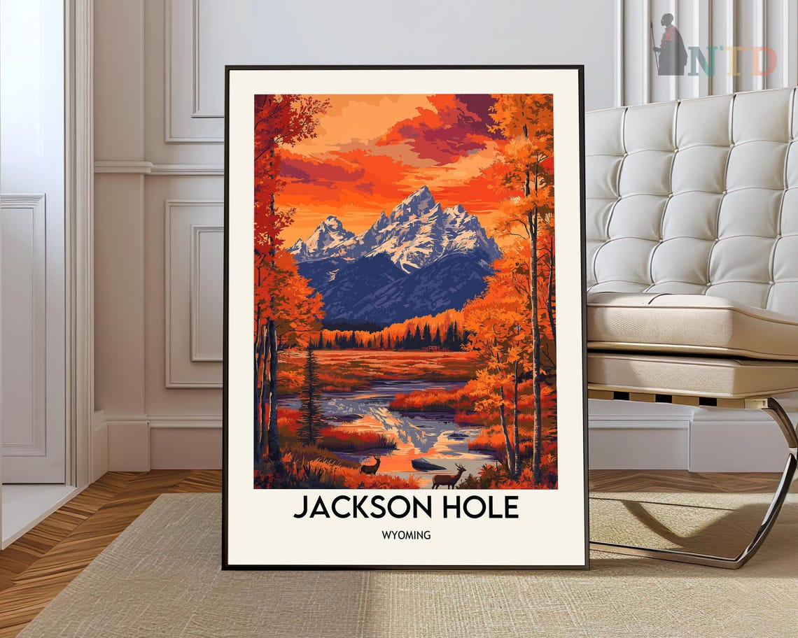 Jackson Hole Wyoming Autumn Mountain Landscape Travel Poster