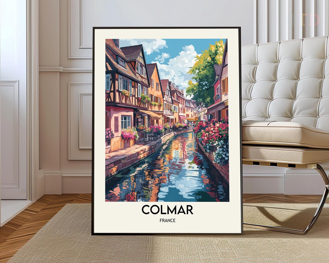 Colmar France Half Timbered Houses Canal Flowers Travel Poster