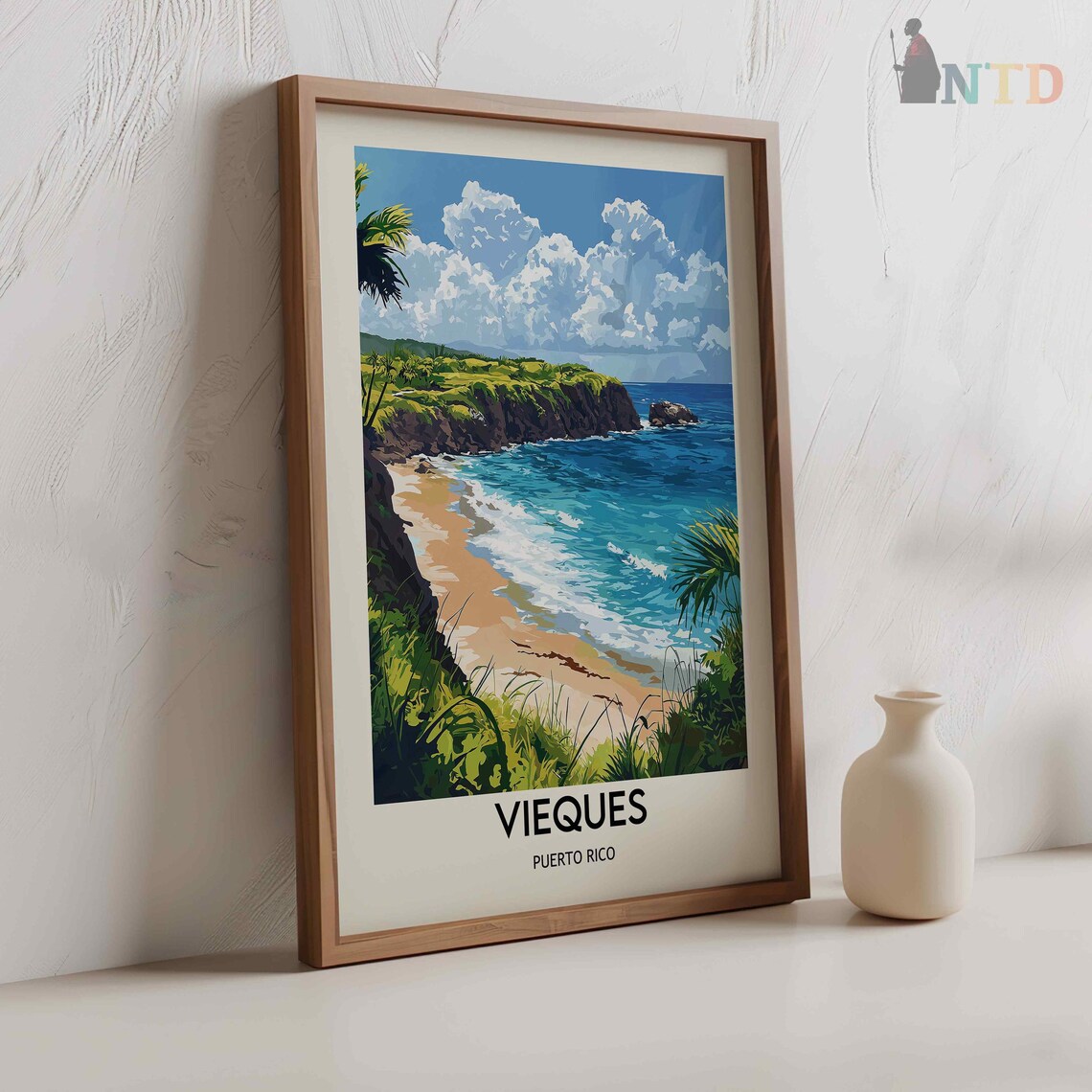 Vieques Puerto Rico Tropical Cove Beach Vintage Travel Poster - Image 2