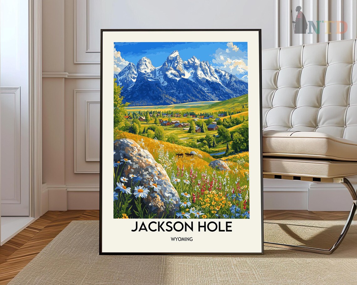 Jackson Hole Wyoming Grand Teton Wildflower Meadow Scene Poster