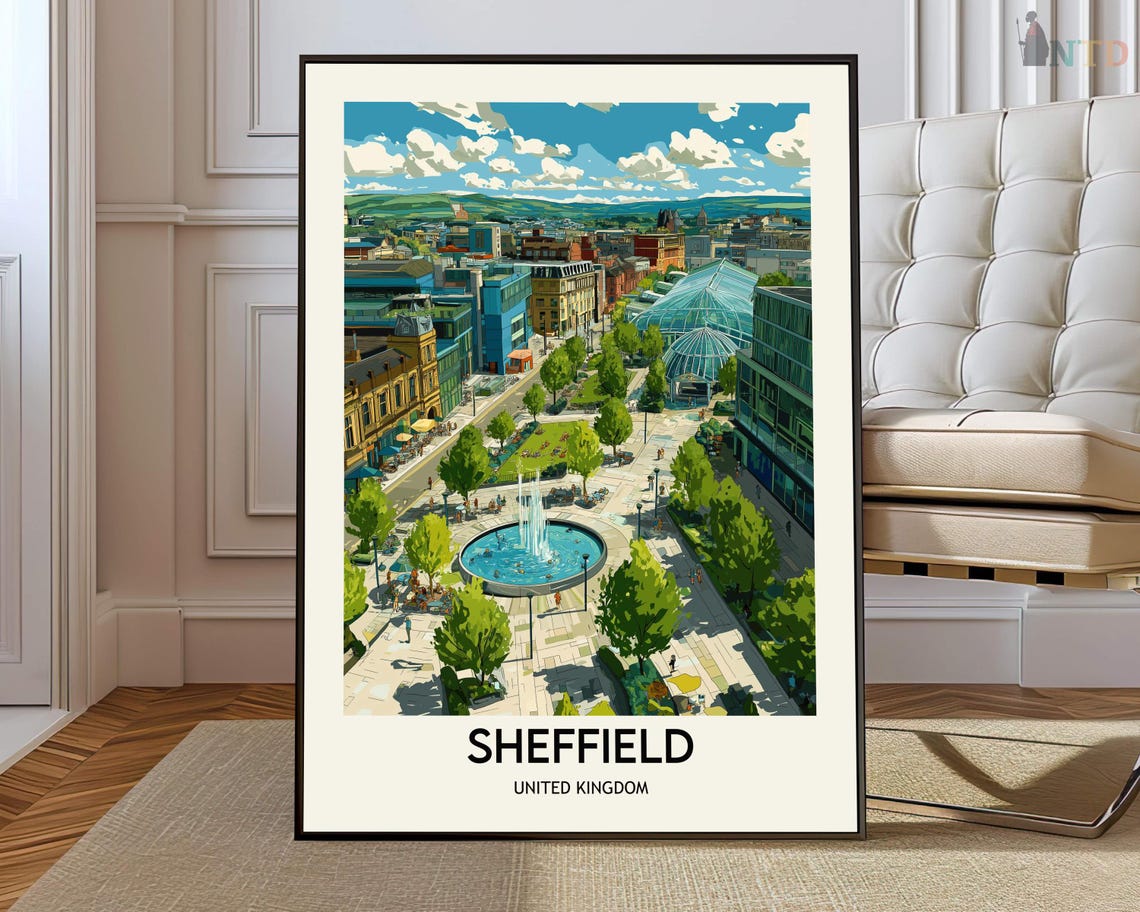 Sheffield City Center Fountain Square On A Bright Sunny Day Poster