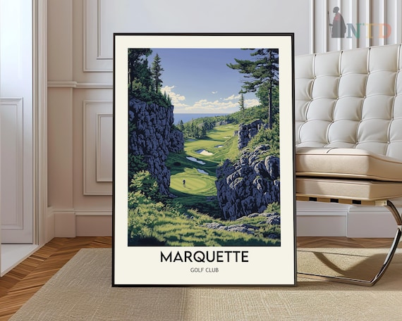 Marquette Golf Club Michigan Rocky Cliffs Ocean View Vintage Poster