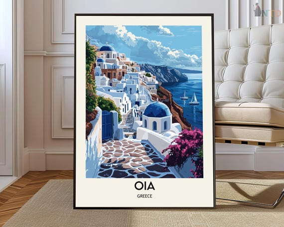 Oia Poster Wall Art Print Photo Map Travel Greece Santorini Village