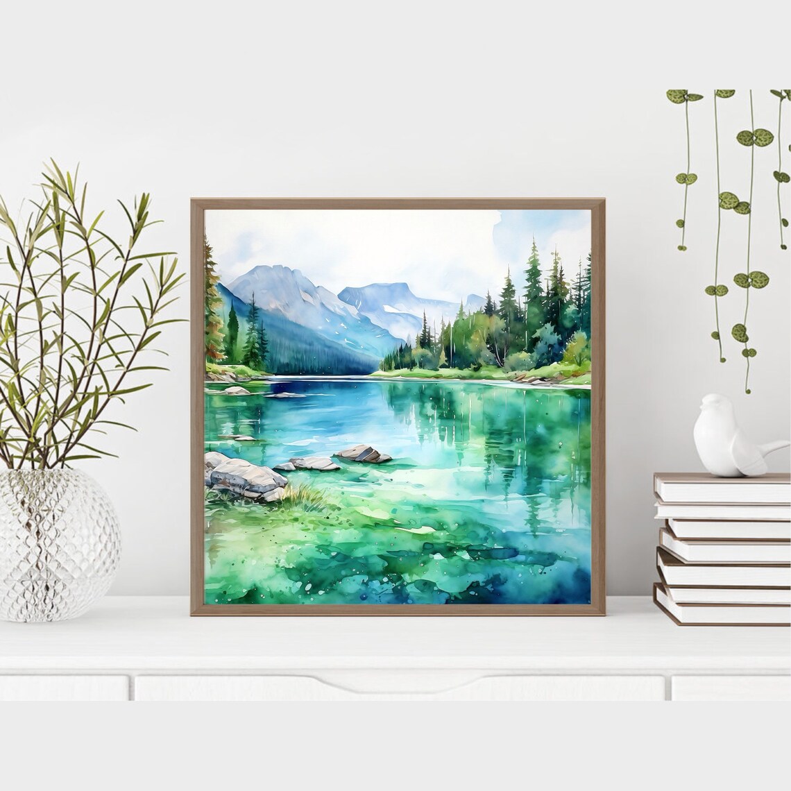 Jasper National Park Alpine Lake Mountain Watercolor Scene Poster - Image 5