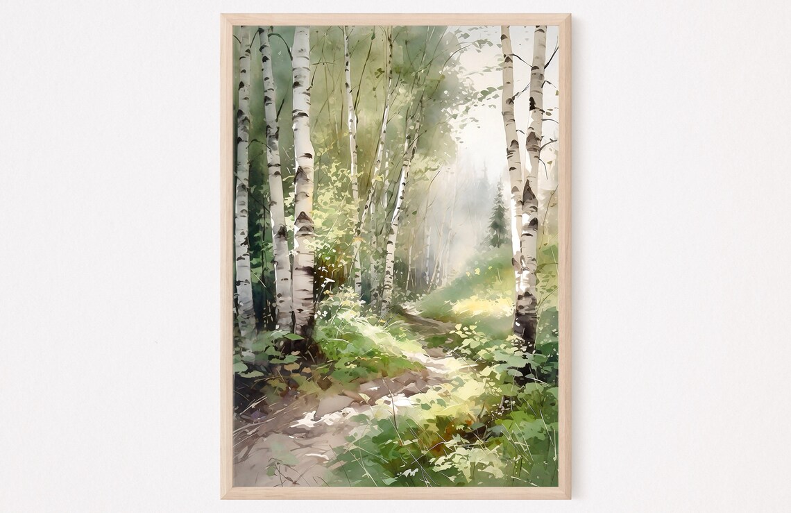 Watercolor Birch Tree Art Print, Nature Landscape