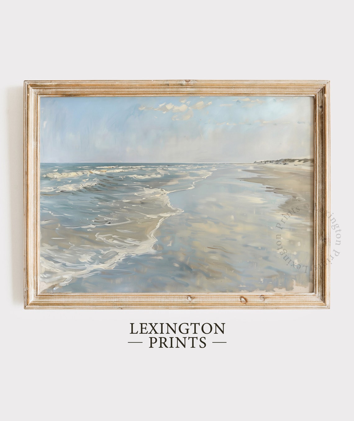 Peaceful Ocean Waves Sandy Shore Soft Blue Coastal Landscape Poster