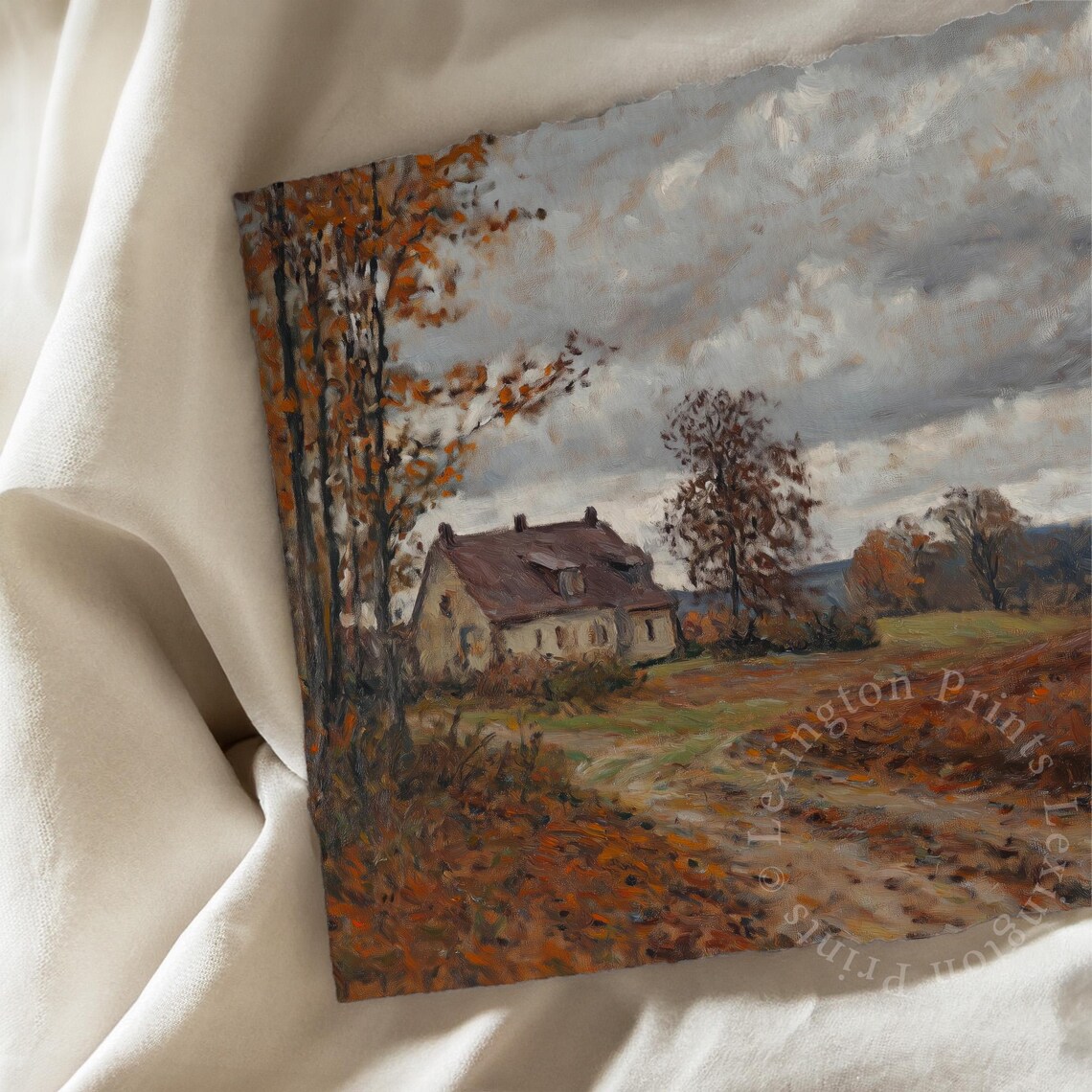 Moody Farmhouse Cottage with Dirt Road Dark Academia Fall Wall Art - Image 6
