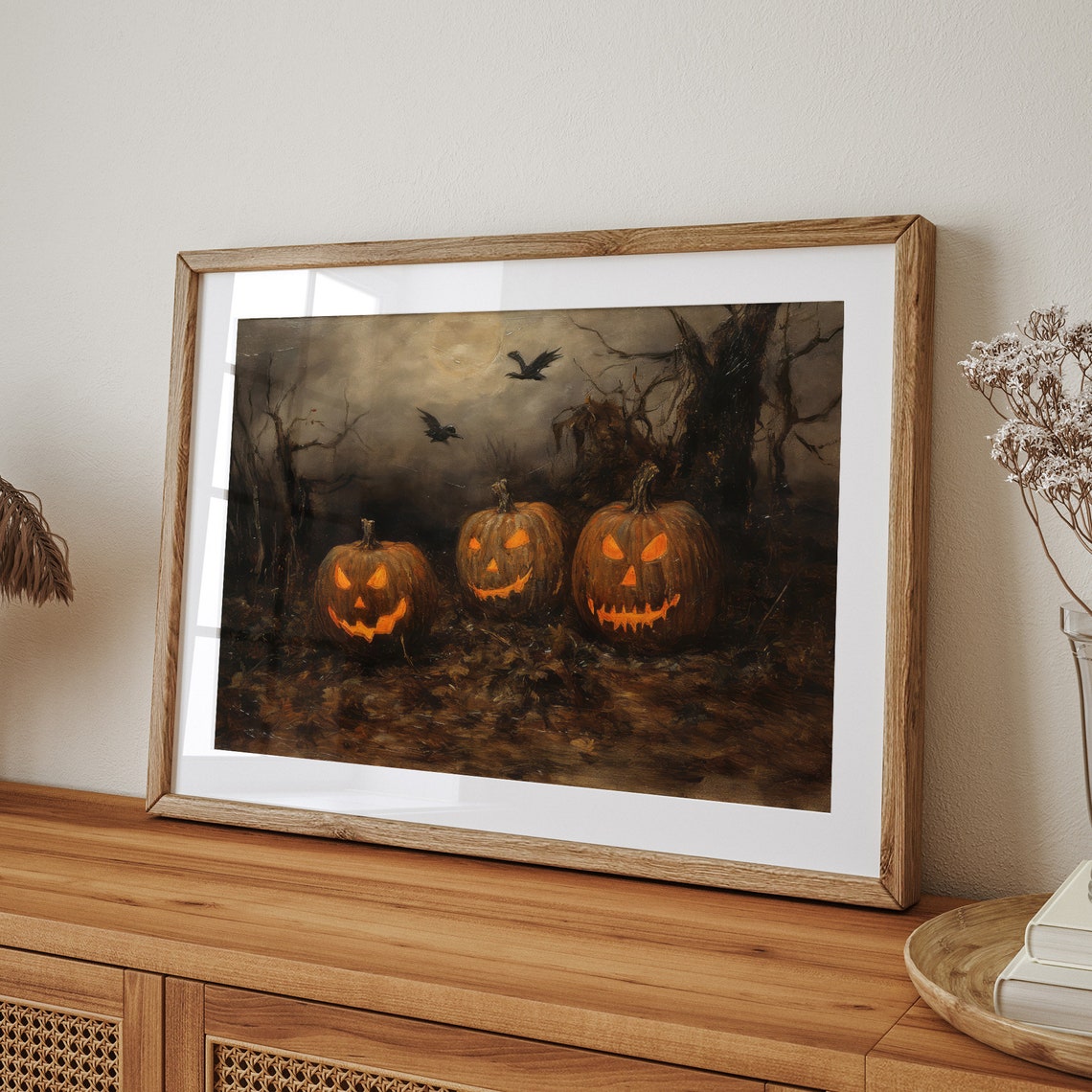 Three Glowing Jack O Lanterns in Dark Haunted Woods Halloween Poster - Image 6