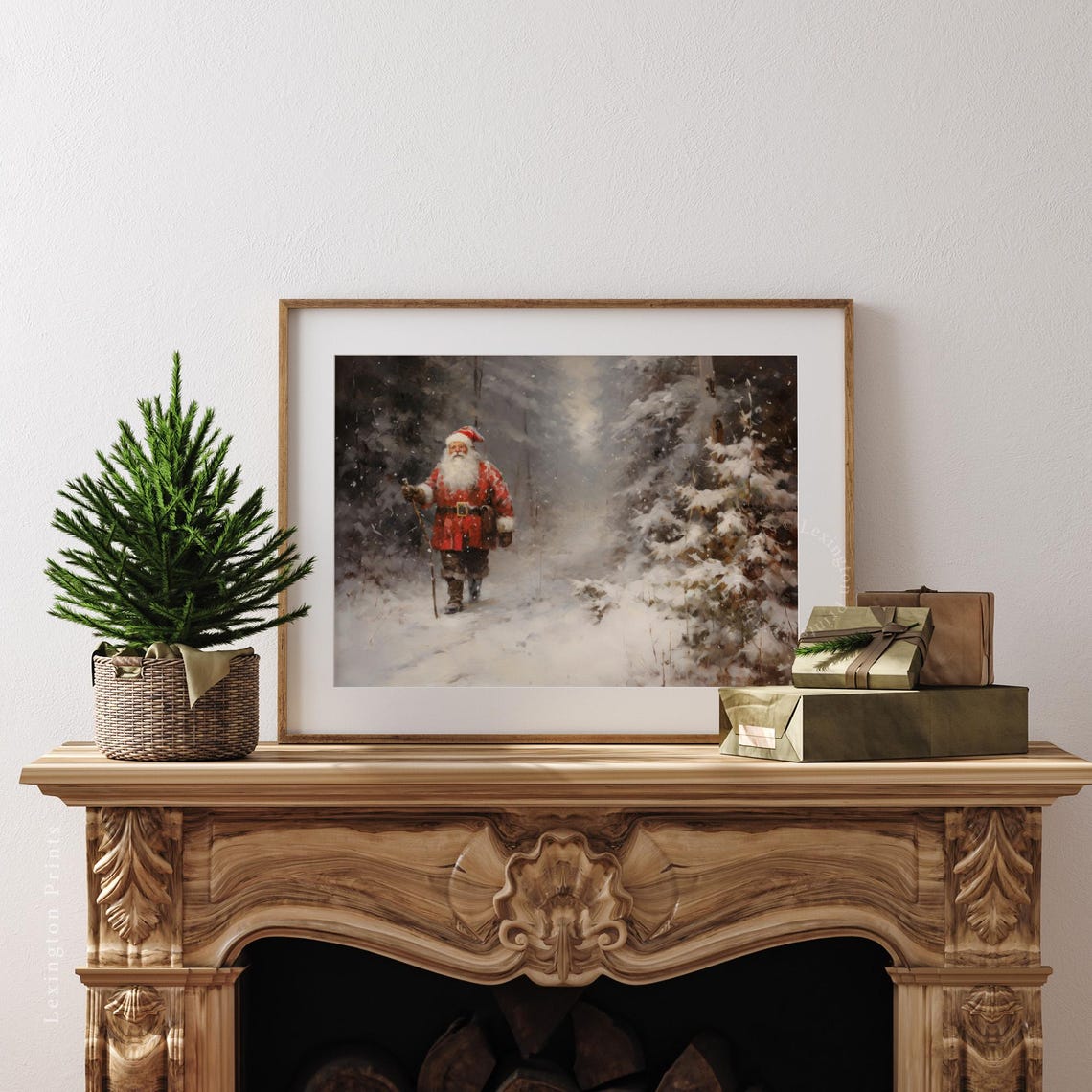 Santa Christmas Santa Christmas Wall Art Santa Vintage Christmas Decor Winter Art Winter Forest Wall Art Oil Painting 290 - Image 3