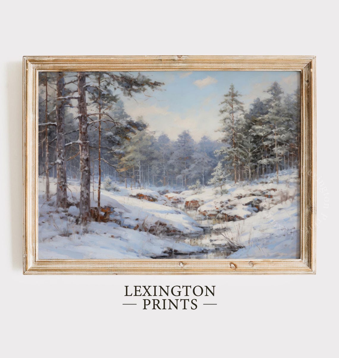 Frozen Creek Snowy Pine Forest Blue Winter Landscape Painting Poster - Image 6