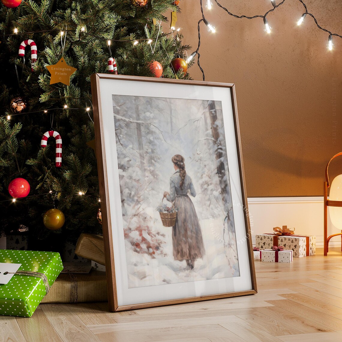 Braided Girl Carrying Basket Of Berries In Snowy Forest Winter Poster - Image 7