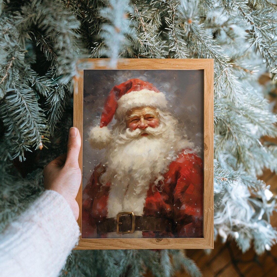 Smiling Santa Claus Portrait in Red Suit Vintage Christmas Art Print - Image 8
