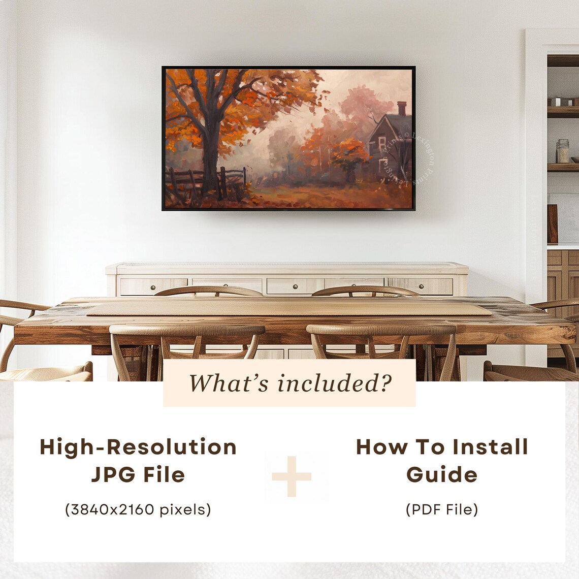 Foggy Autumn Farmhouse with Orange Trees and Fence TV Art Poster - Image 6