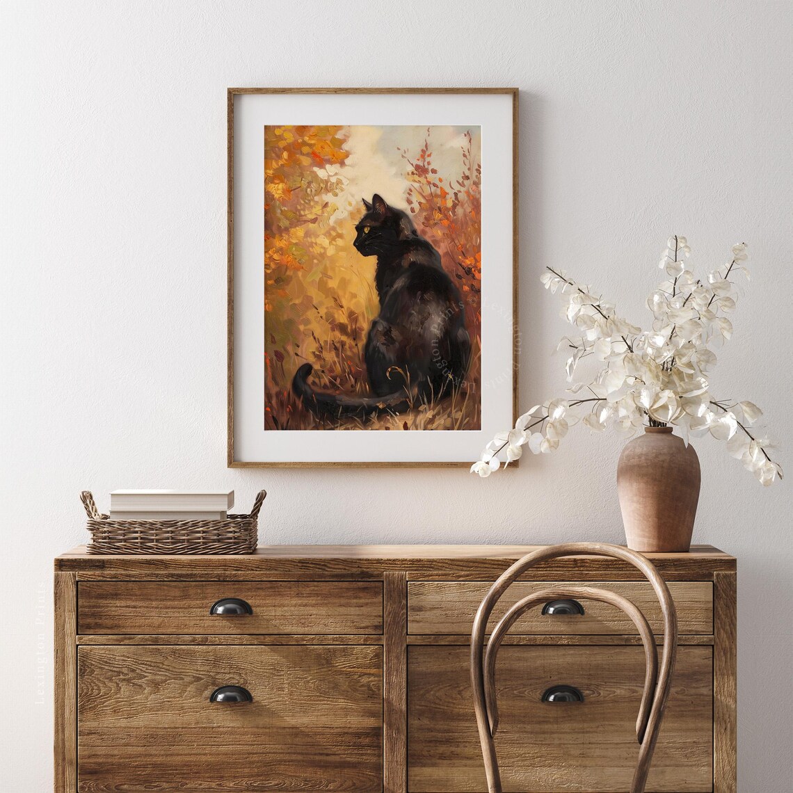 Black Cat Autumn Foliage Vintage Oil Painting Fall Seasonal Poster - Image 5