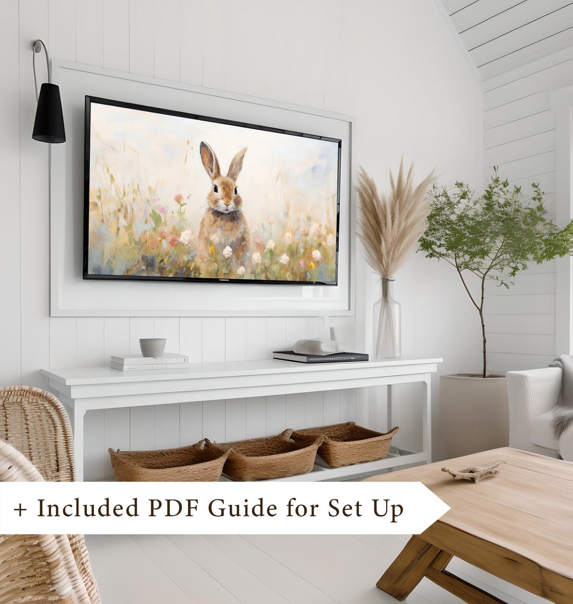 Bunny Rabbit in Pastel Flower Meadow Soft Spring Kids Decor Poster - Image 7