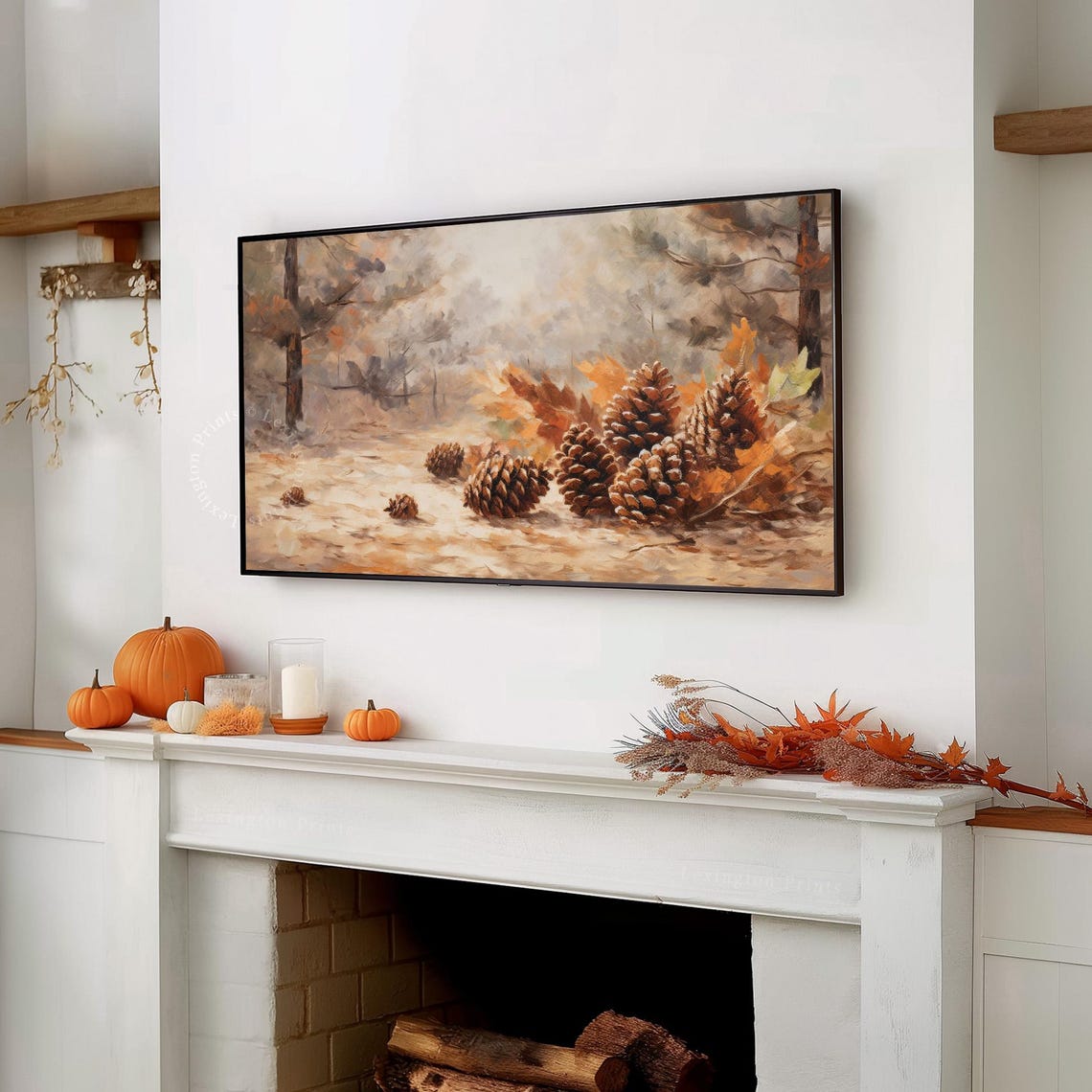 Pinecones and Autumn Leaves on Forest Floor Fall Painting Poster - Image 7