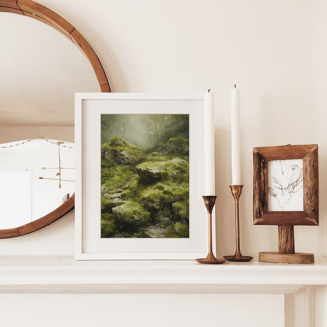 Misty Forest Stream With Moss-Covered Rocks Nature Landscape Poster - Image 3