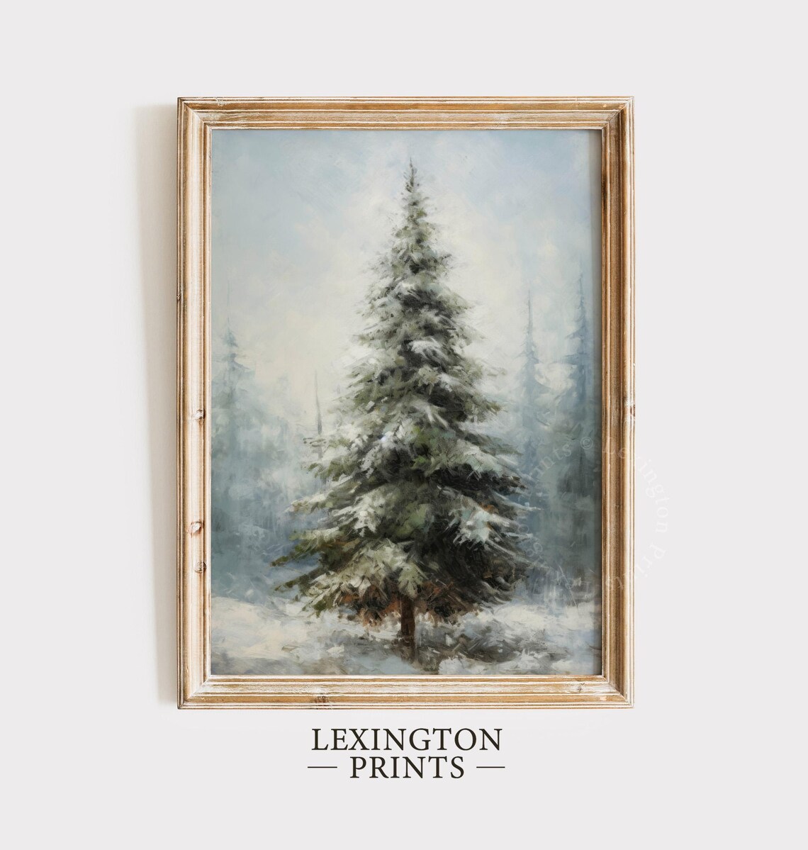 Snowy Pine Tree Winter Forest Foggy Landscape Vintage Painting Poster - Image 6