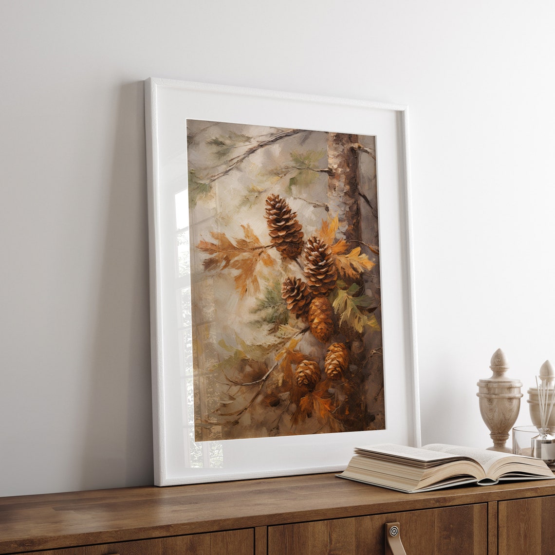 Pinecones on Branch with Oak Leaves Autumn Woodland Decor Poster - Image 7