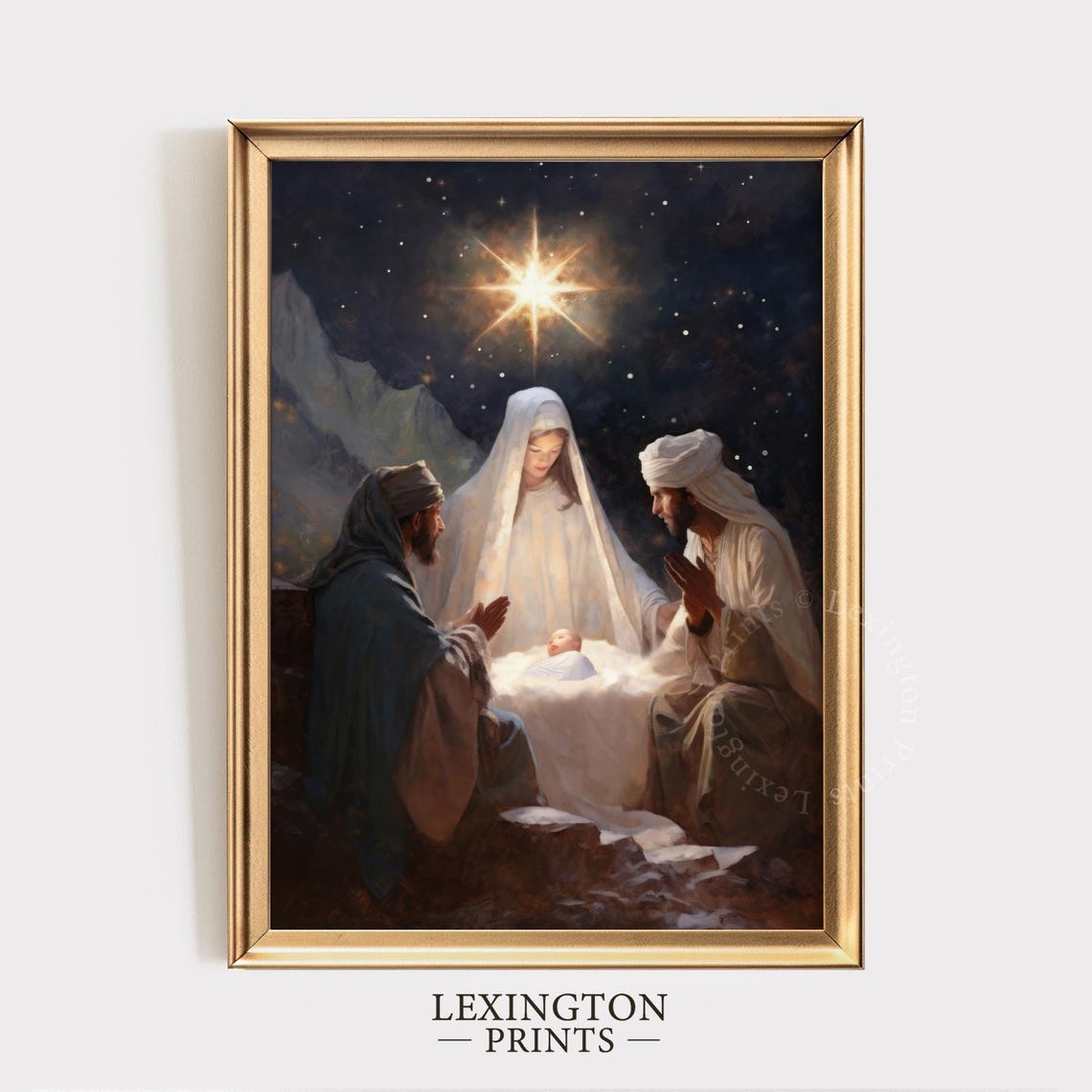 Nativity Scene Baby Jesus Starry Night Christmas Painting Poster - Image 5