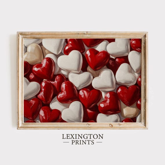 Moody Valentines Day Heart Print Red Valentine Wall Art Valentines Poster Vintage Valentines Day Decor Valentines Painting 990