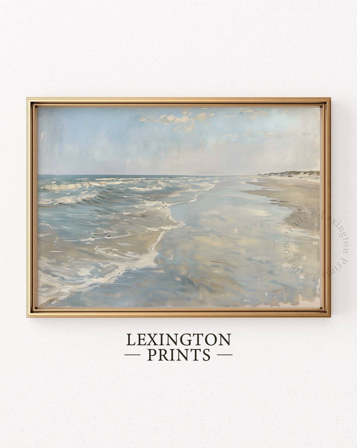 Peaceful Ocean Waves Sandy Shore Soft Blue Coastal Landscape Poster - Image 6