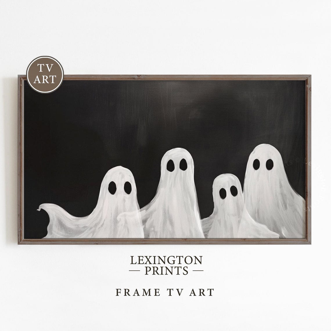 Five Cute Ghosts on Black Background Halloween Frame TV Art Print