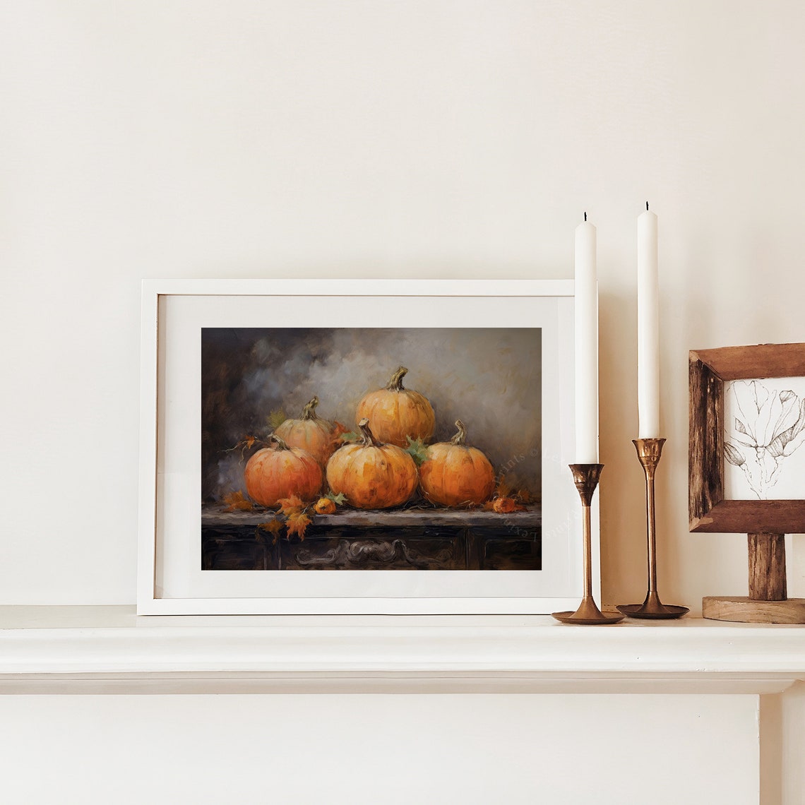 Moody Vintage Pumpkin Still Life Rustic Autumn Oil Painting Poster - Image 3