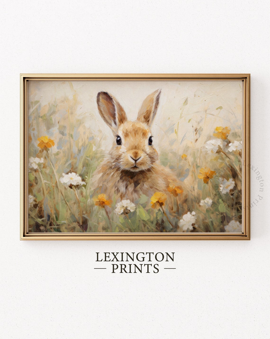 Curious Rabbit Among Orange Wildflowers Vintage Meadow Art Print - Image 5