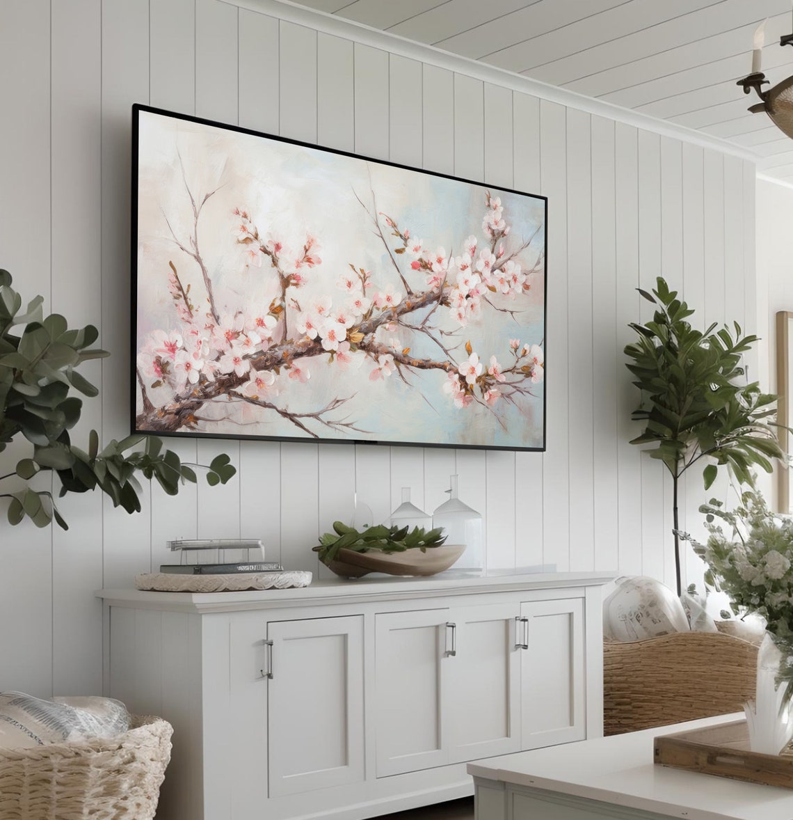 Pink Cherry Blossom Branches Against Soft Blue Sky Spring Poster - Image 3