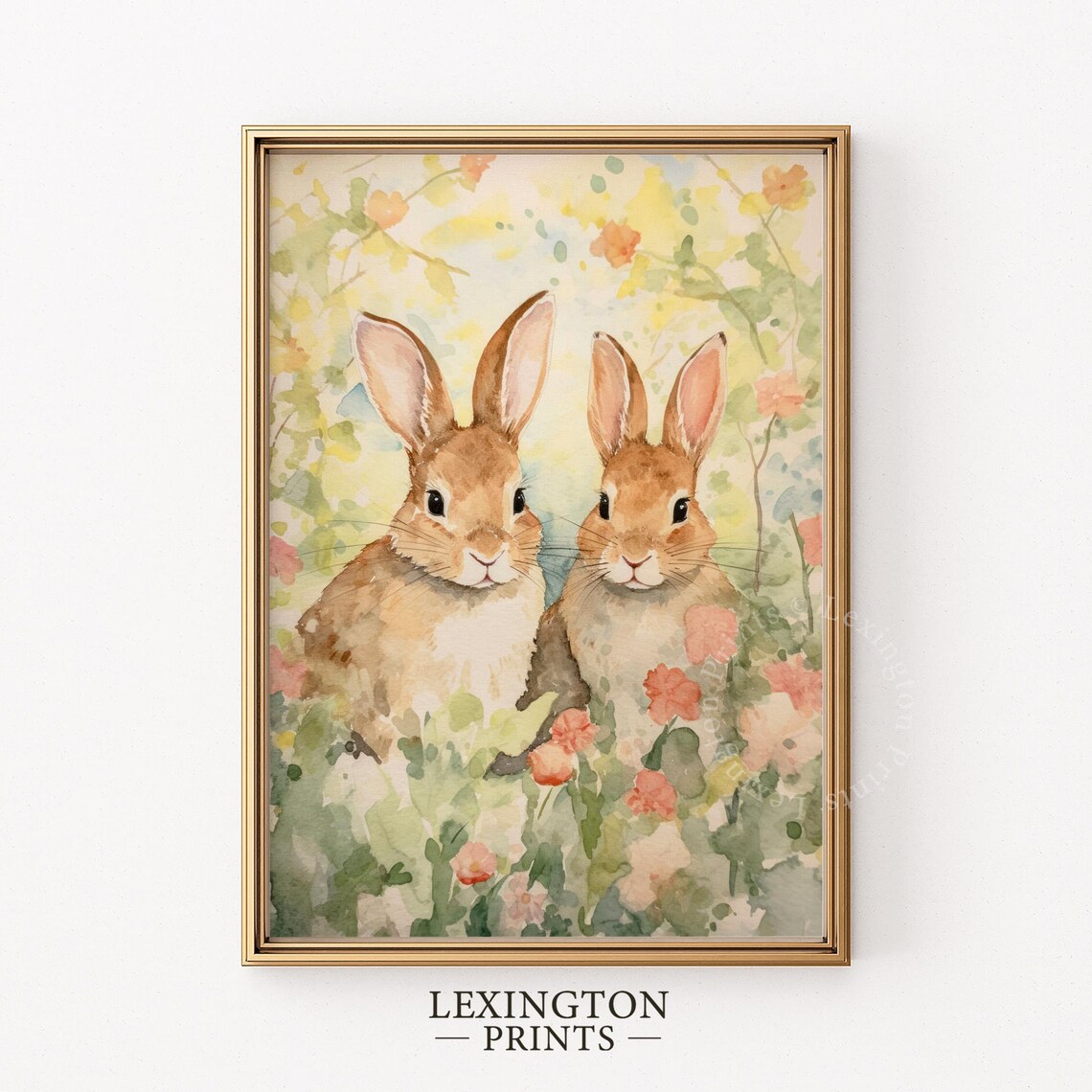 Two Bunnies in a Spring Garden Watercolor Bunny Rabbit Poster - Image 5