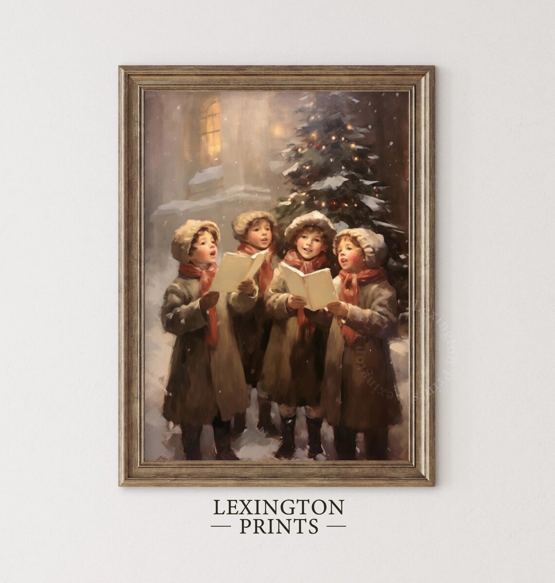 Children Caroling in Snow Night Vintage Christmas Choir Scene Poster - Image 5