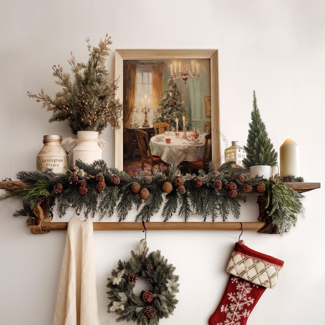Elegant Christmas Dining Room Set Table Candlelight Holiday Art Poster - Image 6