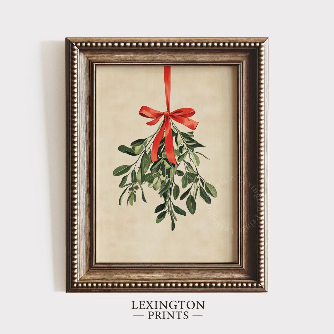 Mistletoe Sprig with Red Ribbon Christmas Botanical Art Poster - Image 4