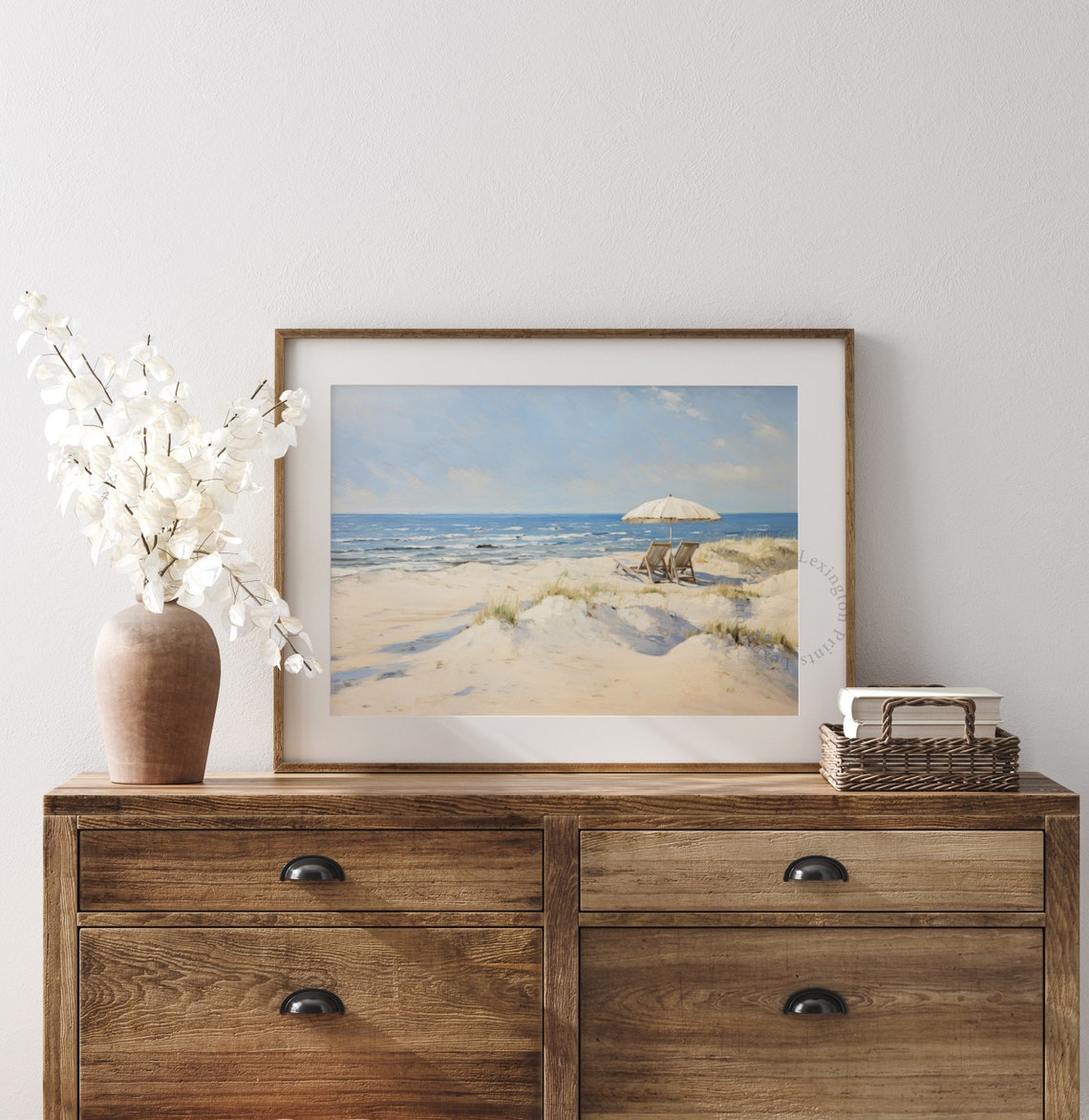 Beach Umbrella and Chairs on Sand Dunes Vintage Summer Ocean Poster - Image 3