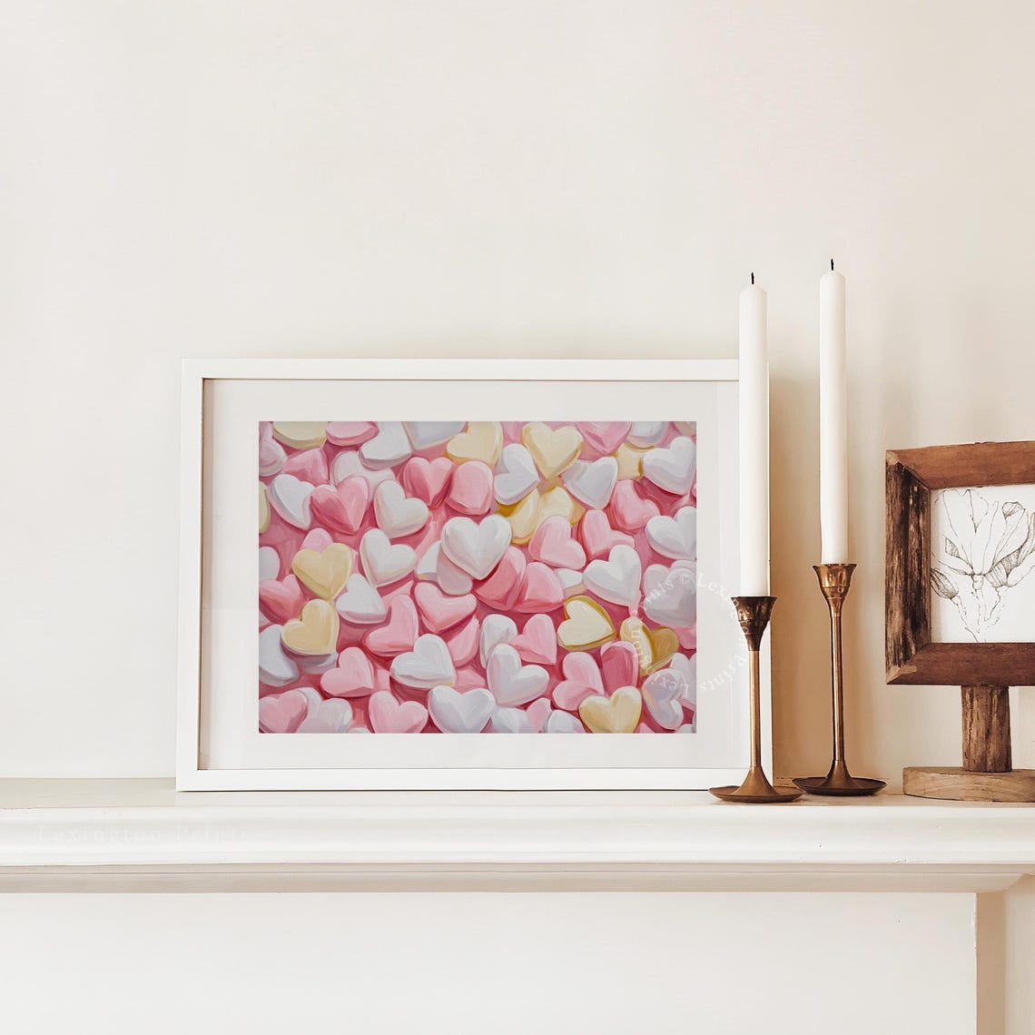 Pastel Candy Hearts Valentines Day Love Pattern Nursery Wall Art - Image 2