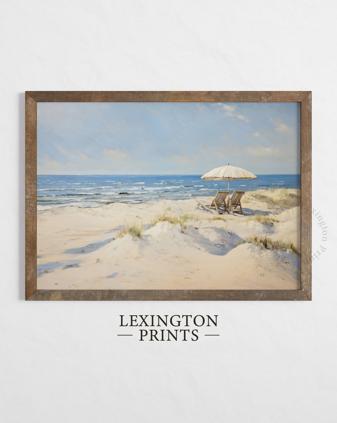 Beach Umbrella and Chairs on Sand Dunes Vintage Summer Ocean Poster - Image 2