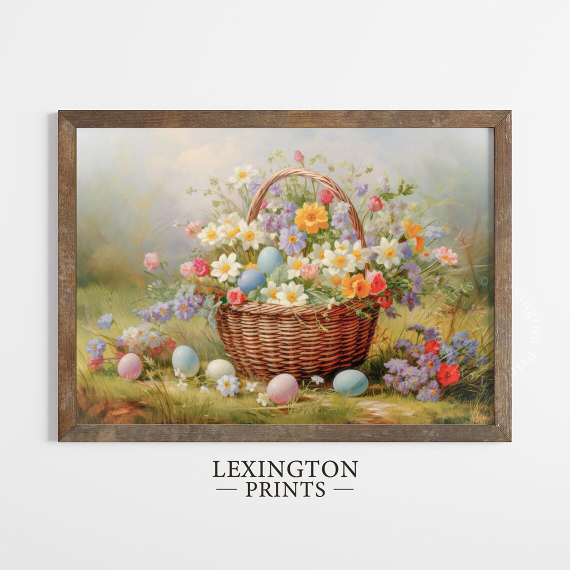 Easter Basket Spring Flowers Pastel Eggs Wicker Floral Still Life Poster - Image 5